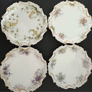 Antique Limoges Floral Porcelain Plates9” Gold Trim Set of 4